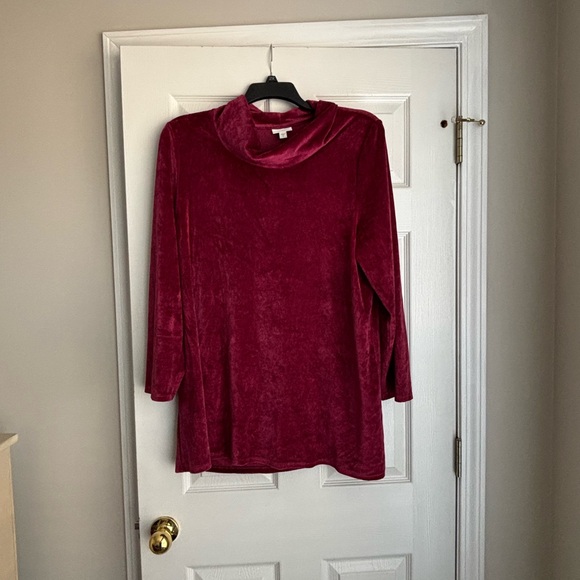 Pure Jill Tops - Elegant Velvet Cowl Neck Blouse - Red